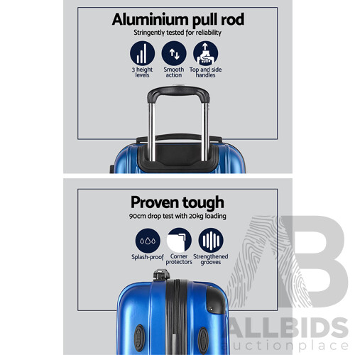 3pc Luggage Sets Suitcases Set Travel Hard Case Lightweight Blue