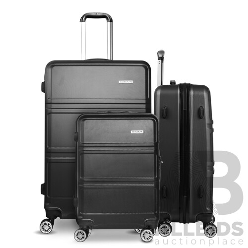 Wanderlite 3 Piece Lightweight Hard Suit Case Luggage Black  - Free Shipping