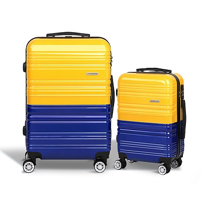 2 Piece Lightweight Hard Suit Case Luggage Yellow & Purple