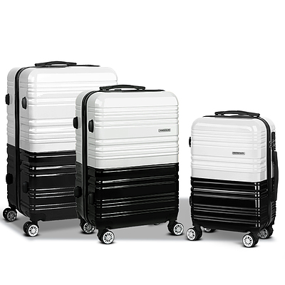 3 Piece Lightweight Hard Suit Case Luggage Black & White