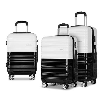 3 Piece Lightweight Hard Suit Case Luggage Black & White