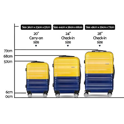 3 Piece Lightweight Hard Suit Case Luggage Yellow & Purple - Brand New - Free Shipping
