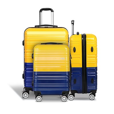 3 Piece Lightweight Hard Suit Case Luggage Yellow & Purple