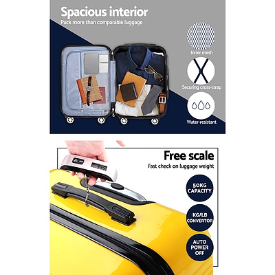 3 Piece Lightweight Hard Suit Case Luggage Yellow & Purple - Brand New - Free Shipping