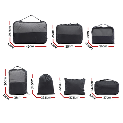 7PCS Dark Grey Packing Cubes Travel Luggage Organiser Suitcase Storage Bag
