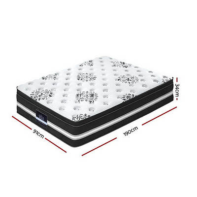 Single Size Mattress Bed COOL GEL Memory Foam Euro Top Pocket Spring 34cm - Brand New - Free Shipping
