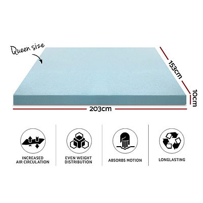 Memory Foam Mattress Topper Queen Bed Cool Gel Bamboo Cover 10CM - Brand New - Free Shipping