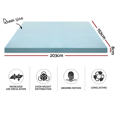 Cool Gel Memory Foam Mattress Topper w/Bamboo Cover 8cm - Queen - Brand New - Free Shipping
