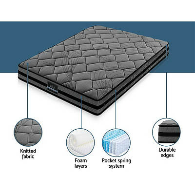 Single Size Mattress Bed Medium Firm Foam Pocket Spring 22cm Grey - Brand New - Free Shipping