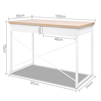 Metal Desk with Drawer - White with Wooden Top