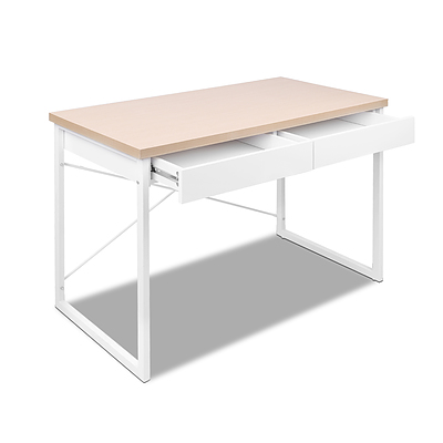 Metal Desk with Drawer - White with Wooden Top