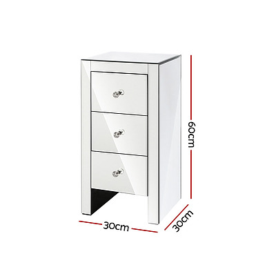 Mirrored Bedside table Drawers Furniture Mirror Glass Quenn Silver - Brand New - Free Shipping