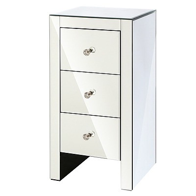 Mirrored Bedside table Drawers Furniture Mirror Glass Quenn Silver