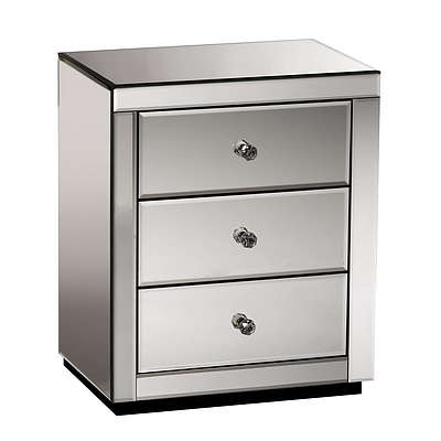 Mirrored Bedside table Drawers Furniture Mirror Glass Presia Smoky Grey - Brand New - Free Shipping