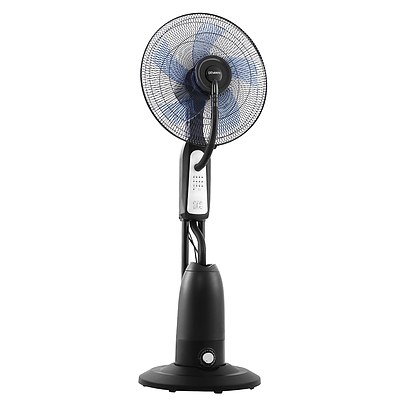 Mist Fan Pedestal Fans Cool Water Spray Timer Remote 5 Blades Black and Silver - Brand New - Free Shipping