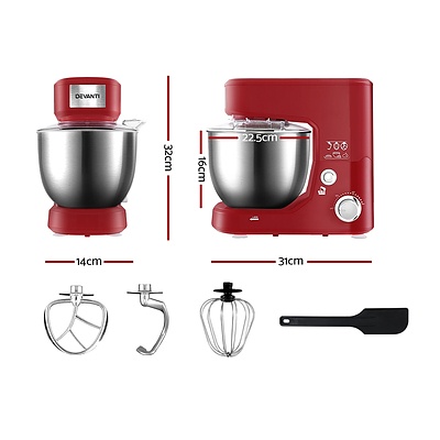 Electric Stand Mixer 1200W Kitche Beater Cake Aid Whisk Bowl Hook Red - Brand New - Free Shipping