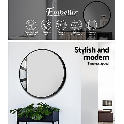 Embellir Round Wall Mirror 70cm Makeup Bathroom Mirror Frameless - Brand New - Free Shipping