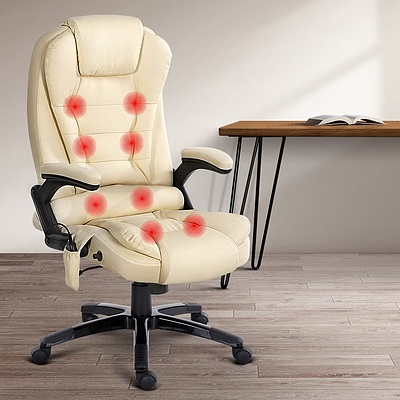 8 Point PU Leather Reclining Massage Chair - Beige - Brand New - Free Shipping