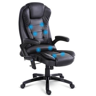 8 Point Massage Executive PU Leather Office Chair Black - Free Shipping
