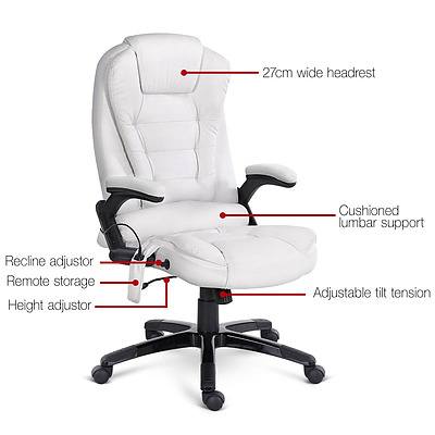 8 Point PU Leather Reclining Message Chair - White - Free Shipping
