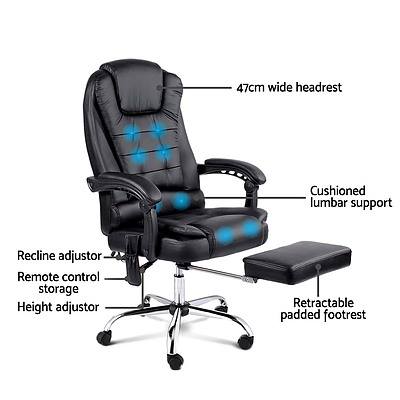 8 Point Reclining Message Chair - Black - Free Shipping