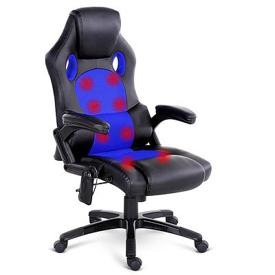 8 Point Massage Racer PU Leather Office Chair Black Blue - Free Shipping