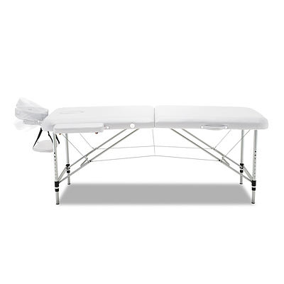 75cm Wide Portable Aluminium Massage Table Two Fold Treatment Beauty Therapy White