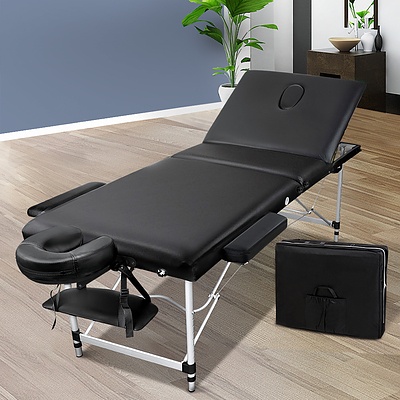 3 Fold Portable Aluminium Massage Table - Black