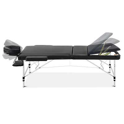 70cm Wide Portable Aluminium Massage Table 3 Fold Treatment Beauty Therapy Black
