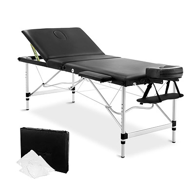 Portable Aluminium 3 Fold Massage Table Chair Bed Black 75cm - Free Shipping