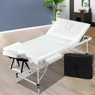 3 Fold Portable Aluminium Massage Table - White