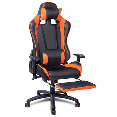PU Leather & Mesh Reclining Office Desk Gaming Executive Chair Orange - Brand New