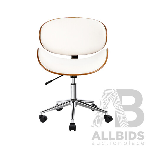 Wooden  & Leather Office Chair - White - Free Shipping