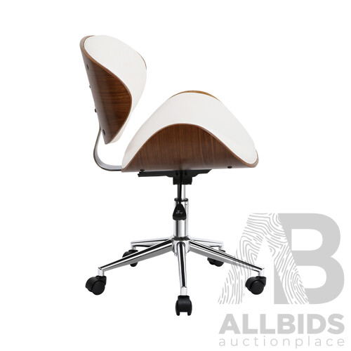 Wooden  & Leather Office Chair - White - Free Shipping
