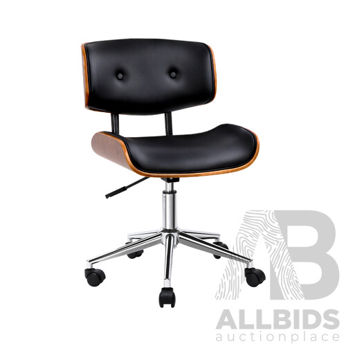 Wooden & PU Leather Office Chair - Black - Free Shipping