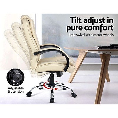 Executive PU Leather Office Computer Chair - Beige