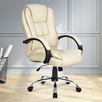 Executive PU Leather Office Desk Computer Chair - Beige - Brand New - Free Shipping