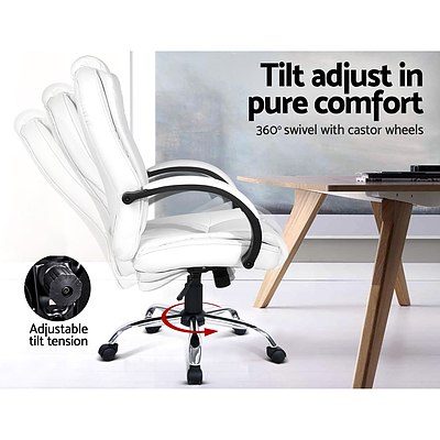 PU Leather Padded Office Desk Computer Chair - White - Free Shipping