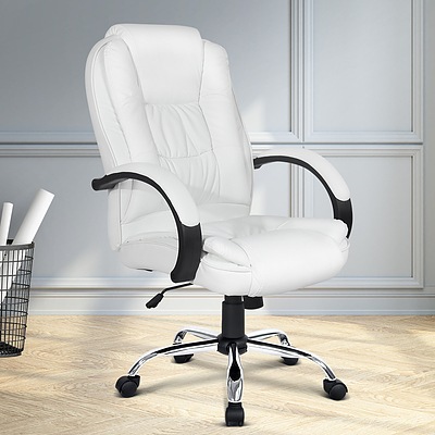 PU Leather Padded Office Desk Computer Chair - White - Free Shipping