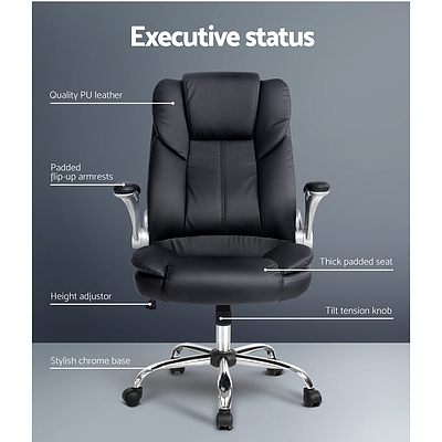 PU Leather Racing Style Office Chair - Black - Free Shipping