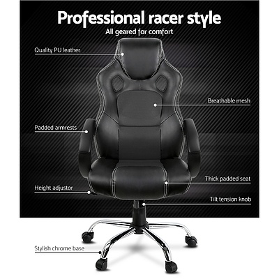 Racing Style PU Leather Office Desk Chair - Black - Brand New - Free Shipping