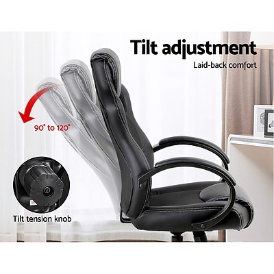 Racing Style PU Leather Office Chair - Black - Free Shipping