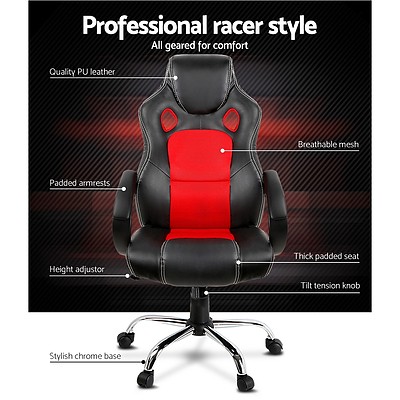 Racing Style PU Leather Office Desk Chair - Red - Brand New - Free Shipping