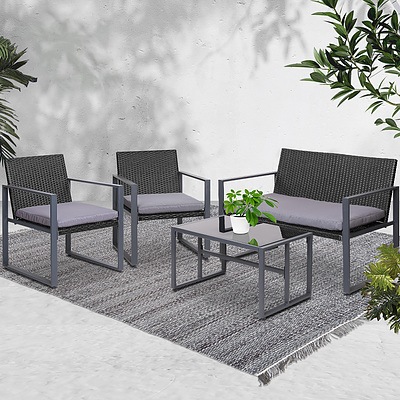 4PC Outdoor Furniture Patio Table Chair Black