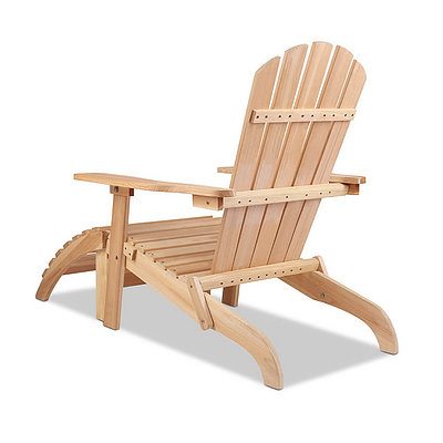 Outdoor Foldable Wooden Lounge Chair and Ottoman- Natural Wood - Free Shipping