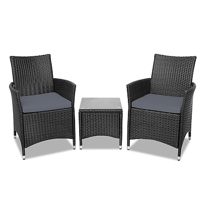 3-piece Outdoor Chair and Table Set Black - Free Shipping
