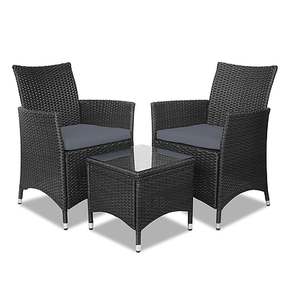 3 Piece Wicker Outdoor Furniture Set - Black - Brand New - Free Shipping