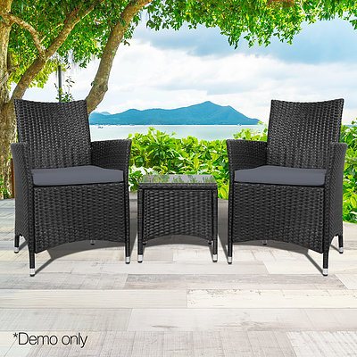 3 Piece Wicker Outdoor Furniture Set - Black - Brand New - Free Shipping