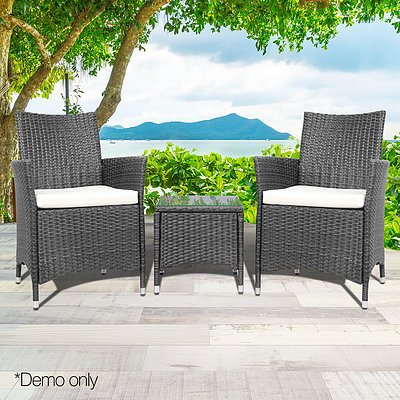 3-piece Outdoor Chair and Table Set Grey - Free Shipping