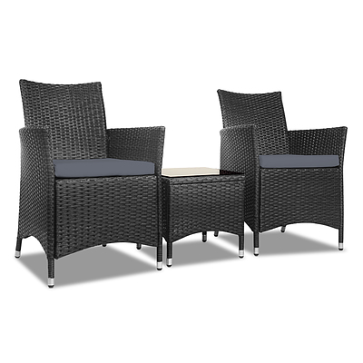 3pc Rattan Bistro Wicker Outdoor Furniture Set Black - Brand New - Free Shipping